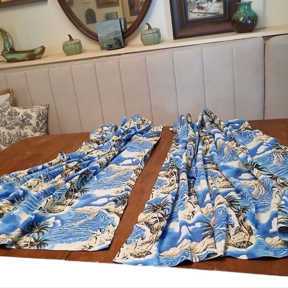 Vintage 2 Hawaiian Print Window Panels